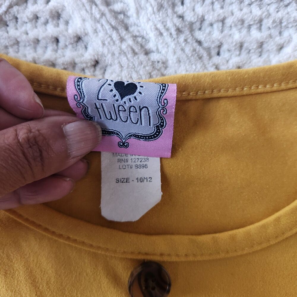 Kids Mustard Yellow front Tie Top- Size 10/12 - Picture 2 of 3